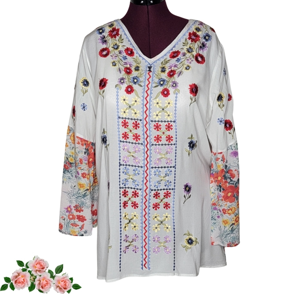 Gypsy Folklore Cottagecore  Peasant BOHO Floral Hippie Festive Embroidery Top 1X